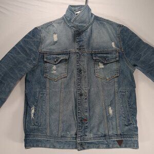 Guess Small Dillon Distressed Ripped Denim Blue Jean Jacket Medium Wash Adult